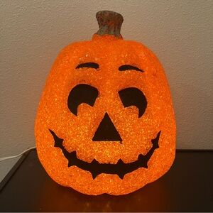 Vintage Seasons 9” Melted Plastic Popcorn Light Up Jack O Lantern pumpkin lamp